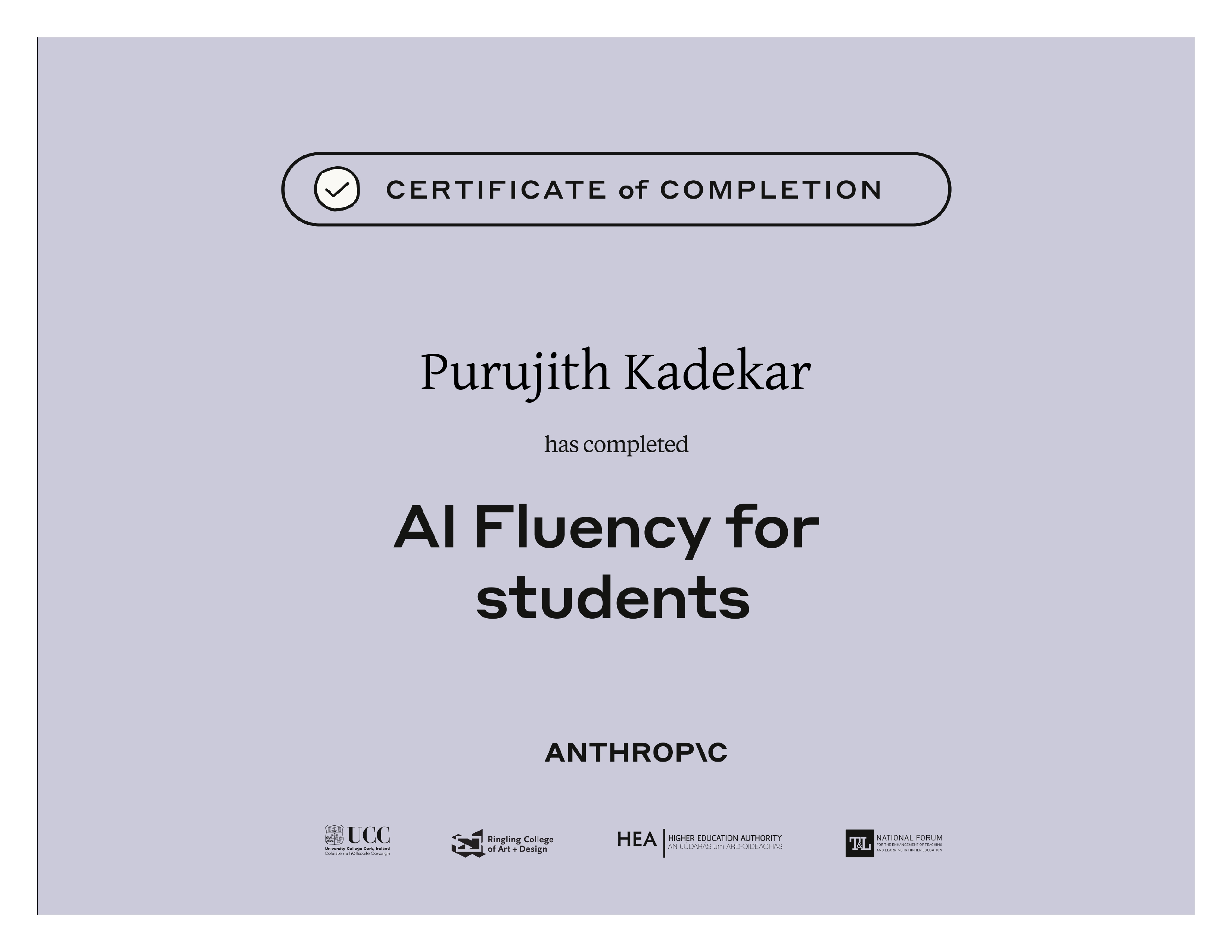 Purujith Kadekar — AI Fluency for Students by Anthropic Claude 2025