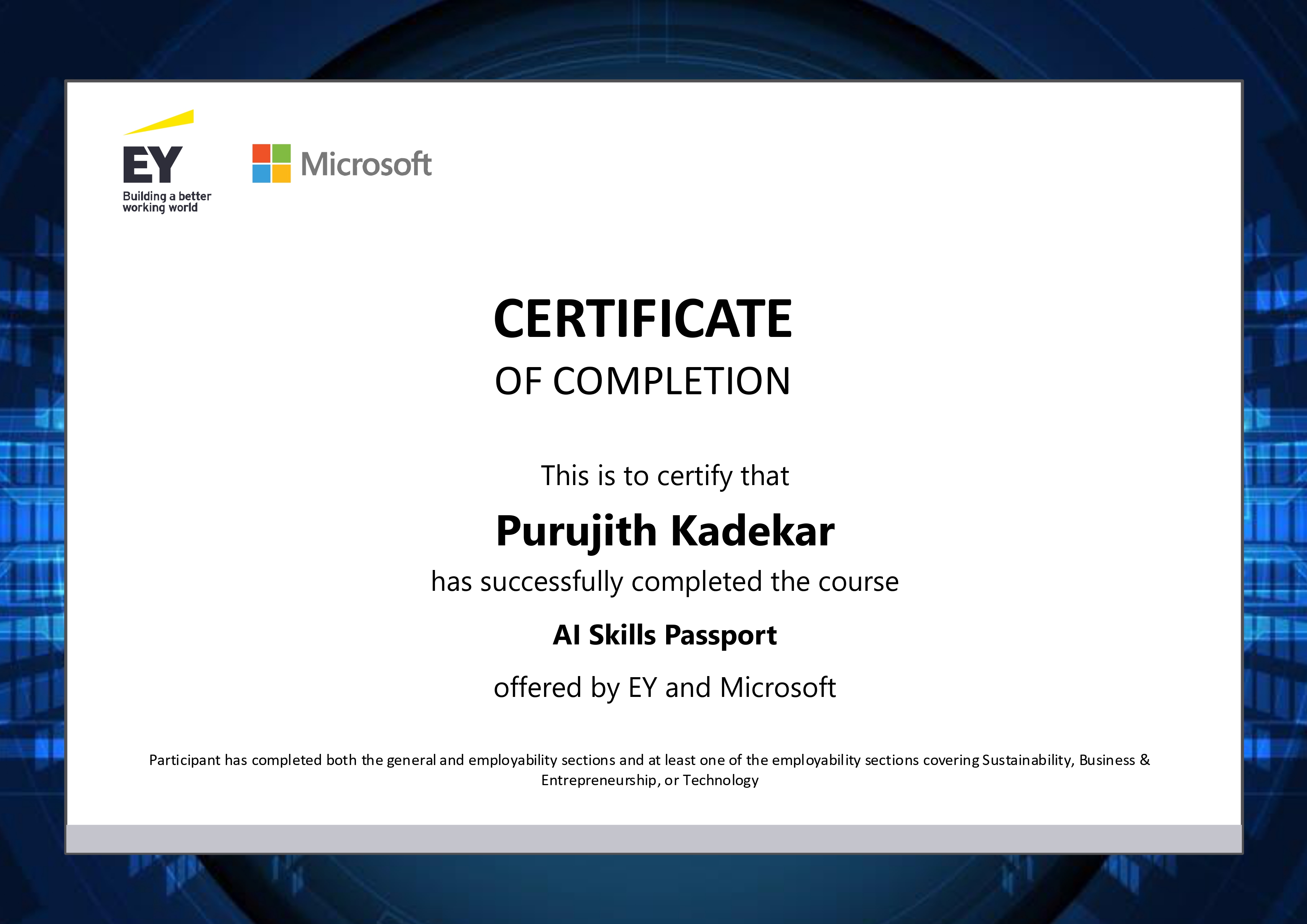 Purujith Kadekar — EY and Microsoft AI Skills Passport 2025