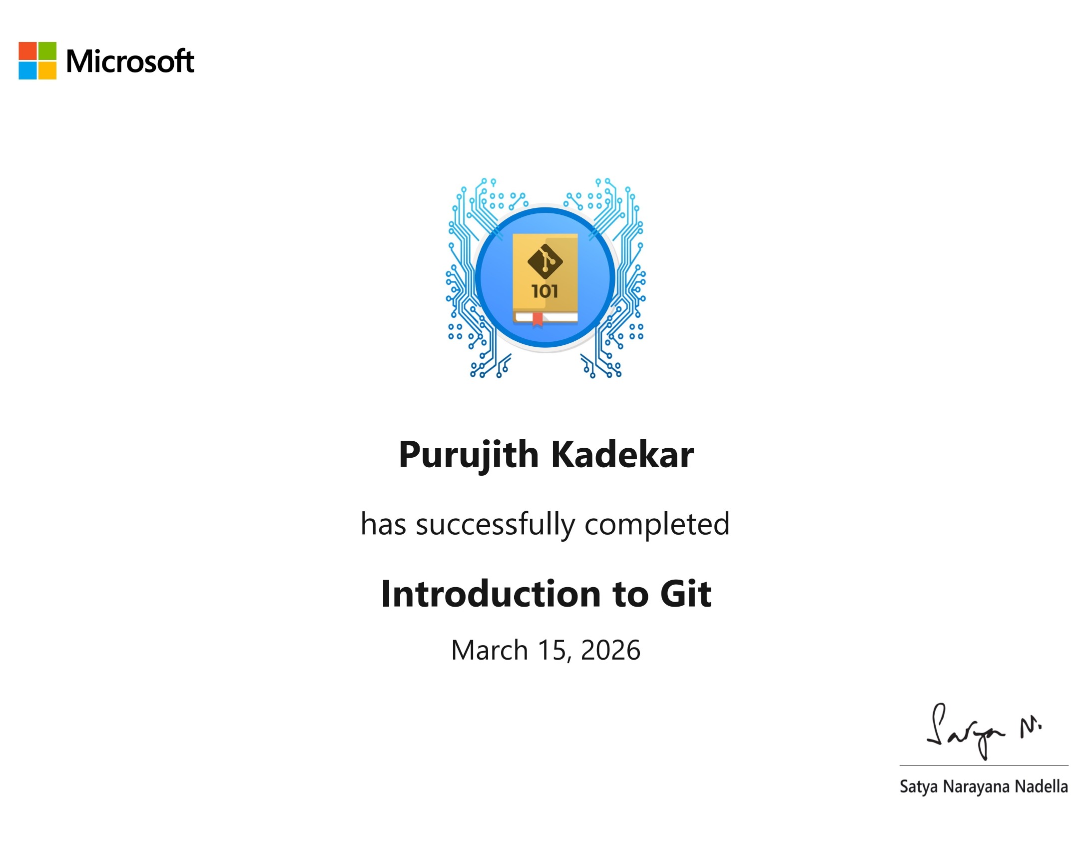 Purujith Kadekar — Introduction to GIT by GitHub 2025